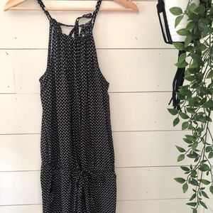 Black Floral Romper w High-Neck & Tie Waist - sz s